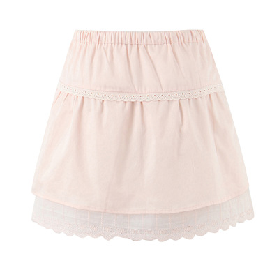 Retro patchwork cotton ruffle lace high waist slim elastic waist skirt