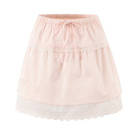 Retro patchwork cotton ruffle lace high waist slim elastic waist skirt - Thumbnail 1