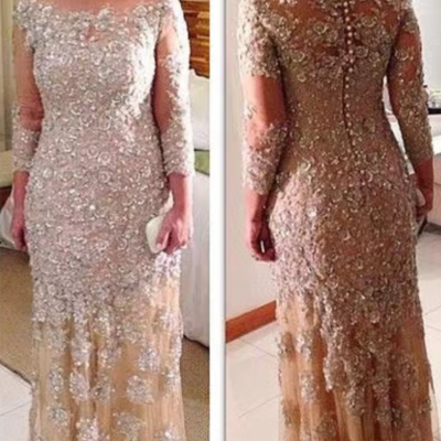 Luxury round neck mother of the bride dresses with long sleeves - Thumbnail 1