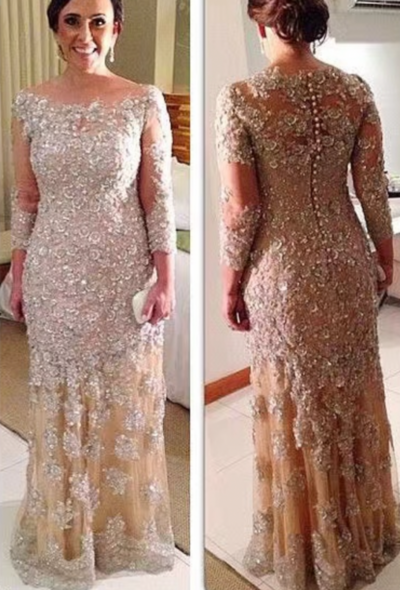 Luxury Round Neck Mother of the Bride Dresses with Long Sleeves