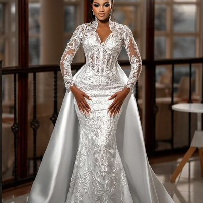Elegant wedding dress, memraid satin appliques african girls bridal dress bridal gown