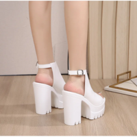 Thick Heel High Heels Women's Peep Toe Sandals - Thumbnail 7