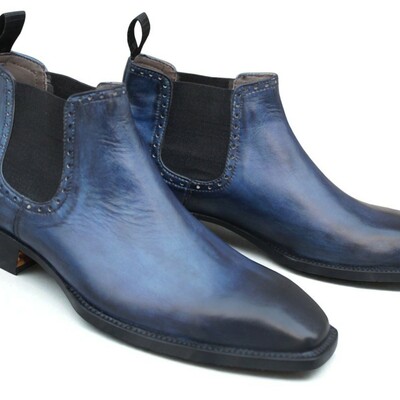Crafted leather new mens blue leather chelsea dress boot - Thumbnail 1