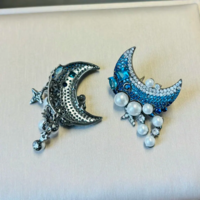 Elegant Celestial Royal Blue Cubic Zirconia & White Pearl Moon Earrings - Thumbnail 2
