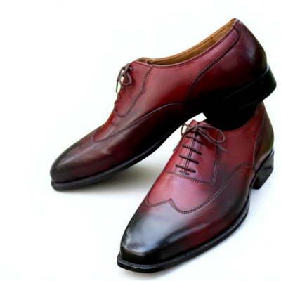 Crafted leather classic men oxford in burgundy black shaded leather dress lace up shoes