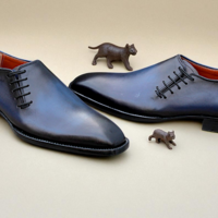 Crafted Leather Blue Leather Side Laces Oxford Dress Shoes - Thumbnail 4