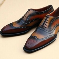 Crafted Leather Multi Color Leather Wingtip Oxford Dress Shoes - Thumbnail 1