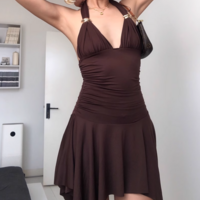 Sexy halterneck sleeveless solid color miniskirt dress - Thumbnail 5