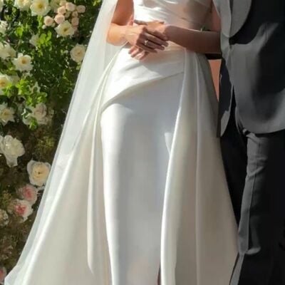 Elegant wedding dress, mermaid off the shoulder satin bridal dress bridal gown