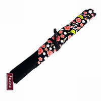 Japanese Cotton Chopstick Sleeve – Black & Pink Plum Blossom Pattern (MCC0004-08-BK) - Thumbnail 1