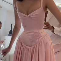 Spaghetti Straps Retro Pink A-Line Long Prom Dresses - Thumbnail 3