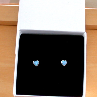 Boxed gift/sterling silver blue opal heart stud earrings/blue opal earrings/blue opal studs/blue opal jewellery/blue opal jewelry/uk - Thumbnail 2