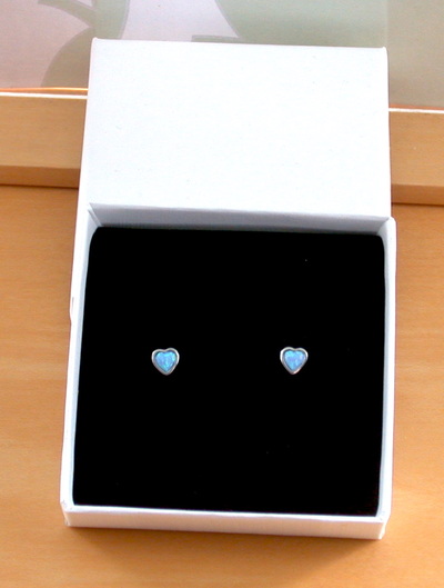 BOXED GIFT/Sterling Silver Blue Opal Heart Stud Earrings/Blue Opal Earrings/Blue Opal Studs/Blue Opal Jewellery/Blue Opal Jewelry/UK