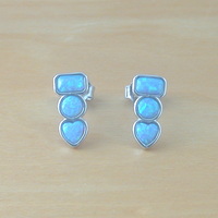 BOXED GIFT/Sterling Silver Blue Opal Rectangle Stud Earrings/Opal Earrings/Blue Opal Earrings/Opal Jewellery/Opal Jewelry/Gemstone Earrings/UK - Thumbnail 2