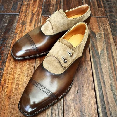 Men’s elegant two-tone brown shoes handmade leather & suede formal footwear