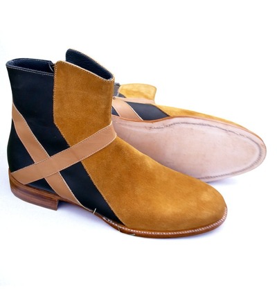 Crafted Leather Classic Men Brown Black Suede Leather Jodhpur Buckle Strap Boot