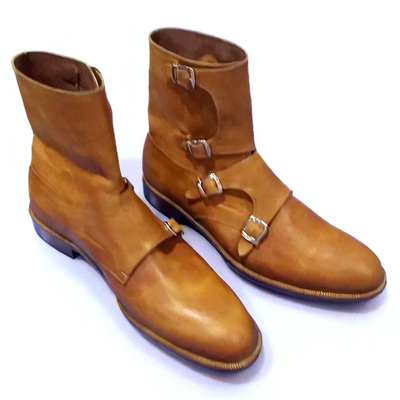 Crafted leather brown leather buckle strap jodhpur boot