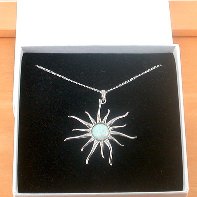 Boxed gift/sterling silver white opal sun pendant & chain/silver opal necklace uk/opal jewellery/opal jewelry/october birthstone/uk - Thumbnail 1