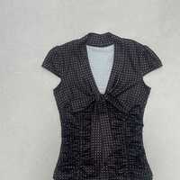 V-neck tie pleated slim shoulder T-shirt polka dot short-sleeved top - Thumbnail 8
