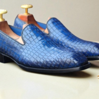 Crafted Leather Classic Blue Crocodile/Alligator Leather Loafers Dress Shoes - Thumbnail 1