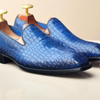 Crafted Leather Classic Blue Crocodile/Alligator Leather Loafers Dress Shoes - Thumbnail 3