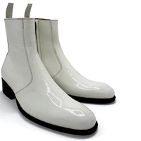 Crafted Leather White Patent Leather Ankle High Side Zipper Jodhpur Boot - Thumbnail 1