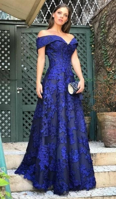 Off Shoulder Royal Blue Lace Mother Of The Bride/Groom Dresses Evening Gowns
