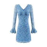 Sexy V-neck tie waist flared sleeve short dress - Thumbnail 5