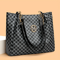 Vintage Geometric Tote Bag Synthetic Leather Letter "M" Design for Women Handbag - Thumbnail 7