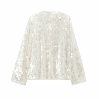 Fashionable and versatile sequined kimono-style sequined V-neck shirt top - Thumbnail 1