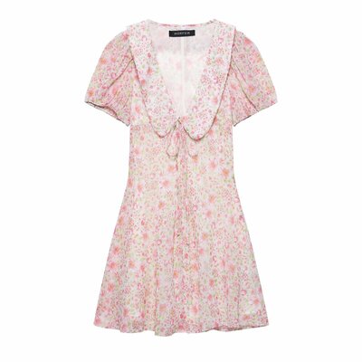 Fashionable small round lapel printed short dress