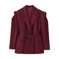 Fashionable design waist tie wide shoulder suit jacket - Thumbnail 2
