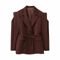 Fashionable design waist tie wide shoulder suit jacket - Thumbnail 3