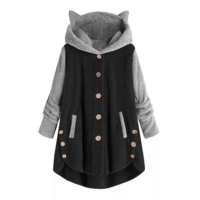 Warm Fleece Hoodie  Pullover with Cat Ears & Pockets - Thumbnail 5