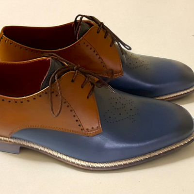 Crafted leather classic men blue brown leather oxford lace up dress shoes