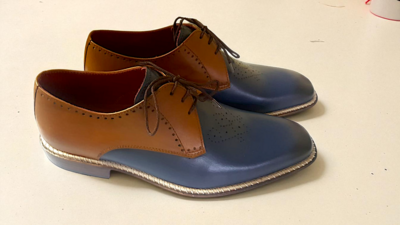 Crafted Leather Classic Men Blue Brown Leather Oxford Lace up Dress Shoes