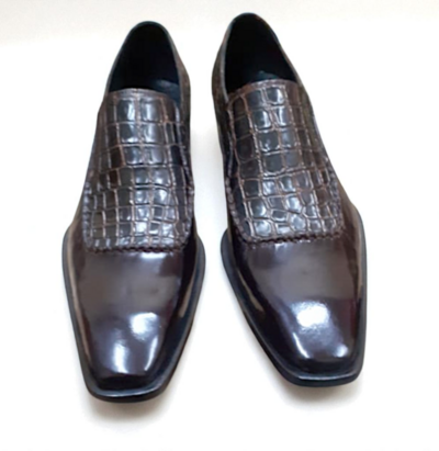 Crafted Leather Classic Bespoke Dark Brown Crocodile/Alligator Leather Loafers Dress Shoes