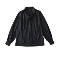 High-grade satin sweet shirt bow white loose versatile commuter top - Thumbnail 1