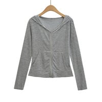 Summer cool thin striped long-sleeved zipper hooded jacket sun protection clothing - Thumbnail 2
