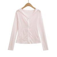 Summer cool thin striped long-sleeved zipper hooded jacket sun protection clothing - Thumbnail 1