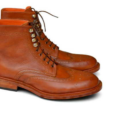 Crafted leather men brown leather wingtip ankle high dress boot