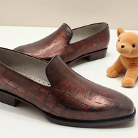 Crafted Leather Classic Brown Crocodile Leather Moccasin Loafers Dress Shoes - Thumbnail 2