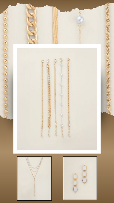 Golden Glow Pearly Chain Mix Bracelet Set
