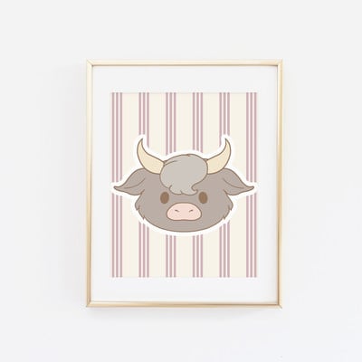 Highland cow on purple stripes print