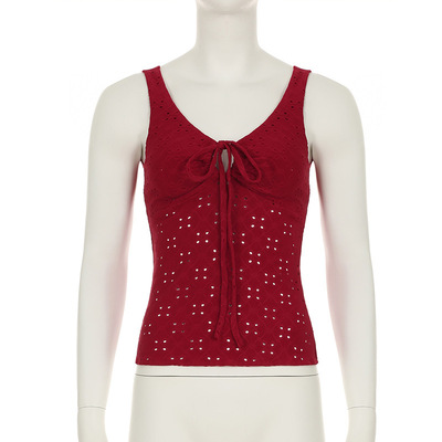 Hollow lace-up textured vest