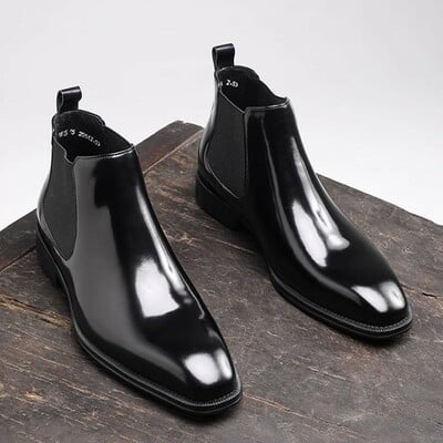 Men's martin boots pull-on work boots square toe leather boots