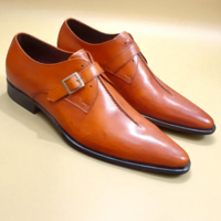 Crafted Leather Classic Men Brown Leather Pointed Toe Monk Strap Dress Shoes - Thumbnail 3