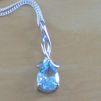 BOXED GIFT/Blue Topaz Pendant 18" Sterling Silver Chain/Topaz Necklace/Topaz Jewellery/Topaz Jewelry/Topaz Jewelery/November Birthstone/UK - Thumbnail 1