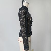 Commuter lace crochet stand collar slim fit shirt - Thumbnail 7