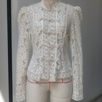 Commuter lace crochet stand collar slim fit shirt - Thumbnail 8